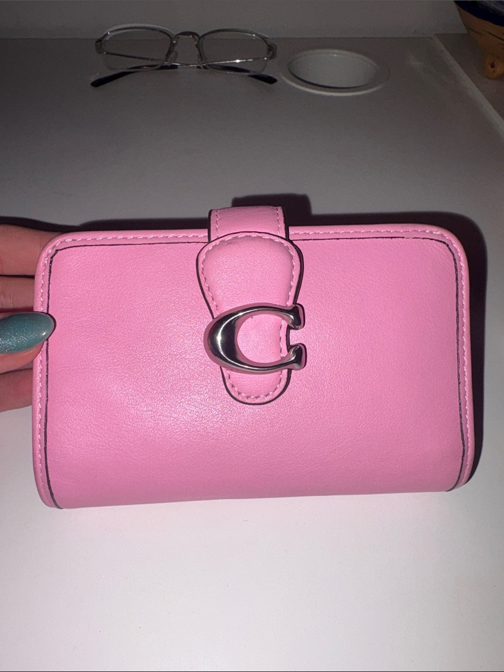 Coach Pink Leather Wallet with Silver C logo